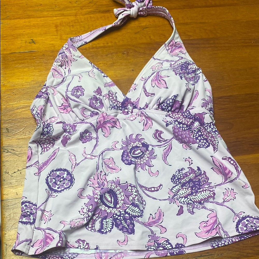 Lands' End Pink and Purple Floral Tankini Top